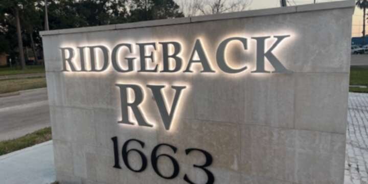 Ridgeback RV sign at the front entrance